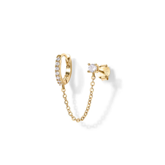 Aretes Modernos con Cadena para Doble Perforación – Aros de Oro 14K